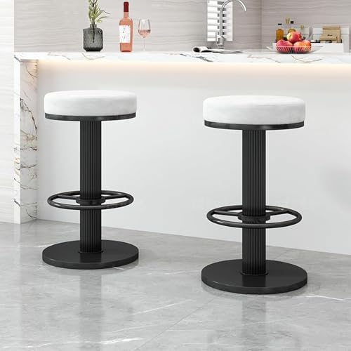 Set de 2 Butacos de Bar Giratorios Modernos con Asiento Redondo Tapizado en Terciopelo Ajustables sin Respaldo con Base Negra para Isla de Cocina Comedor Bar en Casa miniatura 2