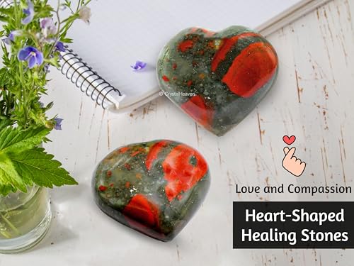 Image of Crystal Heaven Certified African Bloodstone Heart Palm Pebbles Stones For Anxiety Stress Relief Massage-Aaa Grade Original Healing Gemstone Agate Heart Palm Stone For Yoga Meditation Spiritual