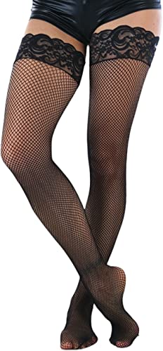Image of ToBeInStyle Women's Wide Floral Lace Fishnet Thigh Hi Stockings