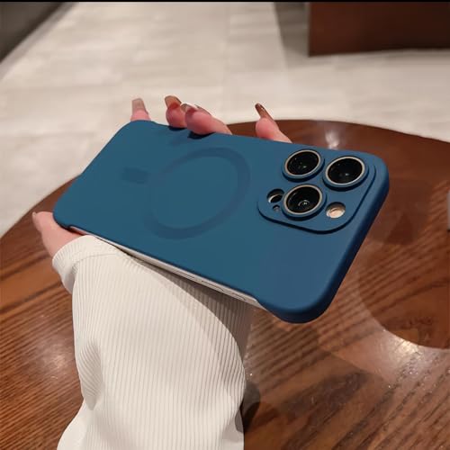 Coque magnétique iPhone 16 15 14 Pro Max ultra fine rigide bleu marine charge sans fil rapide