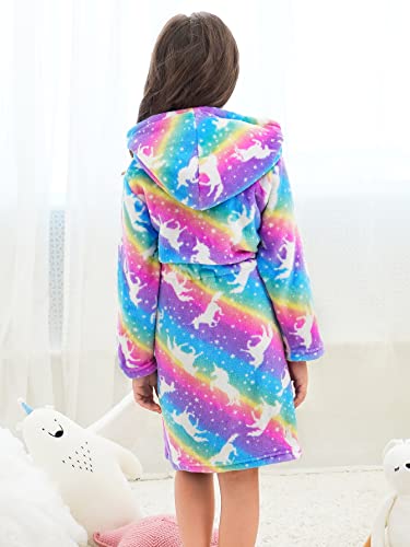Image of Doctor Unicorn Soft Hooded Rainbow Bathrobe Sleepwear for Girls