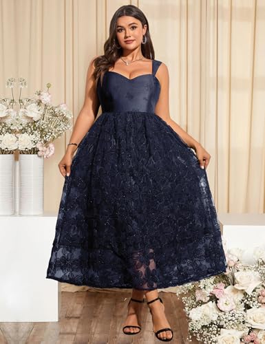 Image of EYWOL Formal Wedding Guest Cocktail Party Floral Embroidered Dress M-3XL | Embroidered,Floral,Sheer A-Line,Maxi,Sweetheart Neckline,Puff Sleeves,Tie Back, Parties,Wedding,Formal,Cocktail,Occasions