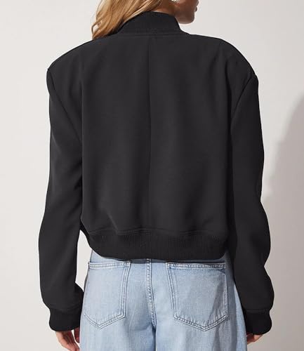 womens Cropped Bomber Jacket Button Down Varsity Jackets Shackets With Pockets2