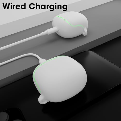 Image of Sounce Earphone Case Cover for Boult Audio Z40 Gaming TWS Soft Silicone Skin Case Cover Shock Absorbing Protective Case with Keychain [Front LED Visible] - White