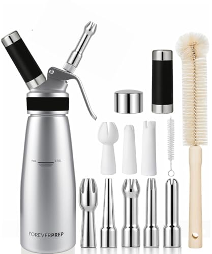 Professional 500 ml Aluminum Whipped Cream Dispenser With 8 Decorating Nozzles -Whipped Cream...