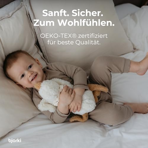 BJORKI Wärmekissen Baby & Kinder - Kuscheltier Wärmekissen mit Leinsamen Füllung für die Mikrowelle - Perfekt als Schlummer Kuscheltier und beruhigendes Kuschelkissen für Wärme & Wohlbefinden