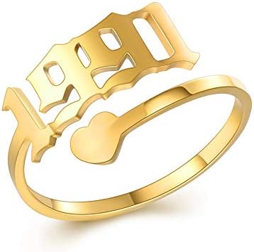 SKQIR Year Open Ring for Women,Initial Number Birth Year Ring Adj...