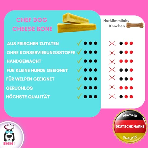 Chef Dog Kaukäse für Hunde XS/S mit Spirulina und präbiotischer Chicoréewurzel - Glutenfreie Käseknochen - Käsestangen für Hunde frei von Zusatzstoffen - Das Yak Kaukäse Rezept weiterentwickelt