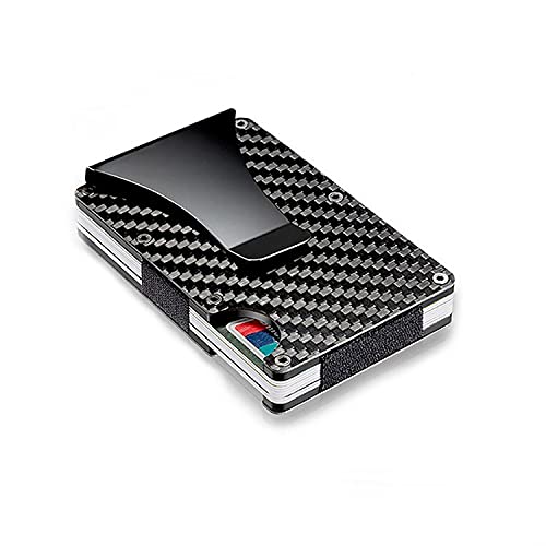 Thin Minimalist Carbon Fiber Designed Wallet | Metal Aluminum Money Clip | RFID Card Holder | Black