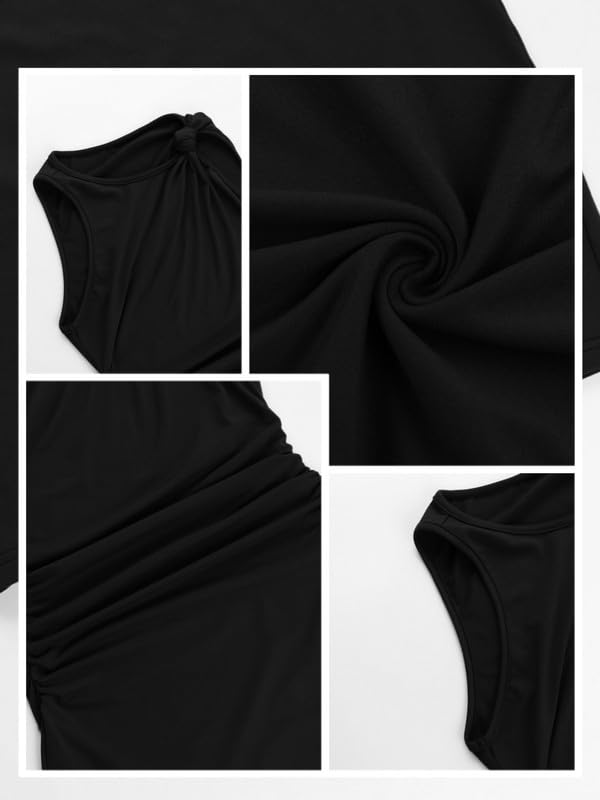 Vestito Donna Corto Sexy Mini Abito Asimmetrie Collo Rotondo Senza Maniche Vestito Estivo da Sera Elegante Bodycon Abiti con Increspato Casual Vestiti Aderente Curvy per Cocktail Discoteca