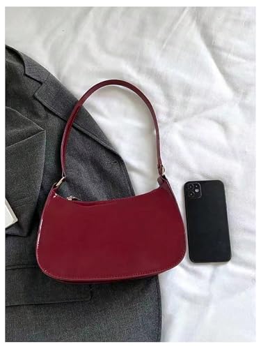 MakeMeChic Women's PU Leather Zipper Shoulder Bag Small Crescent Bag Underarm Purse Handbags3