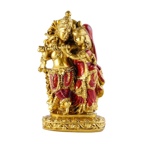 Brizoria Radha Krishna Idol Hindu God Statue for Home Mandir Indian Decor Gold Plated Resin Krishna Statue for Pooja Decorations for Home and Beautiful Indian Gifts for Family Friends