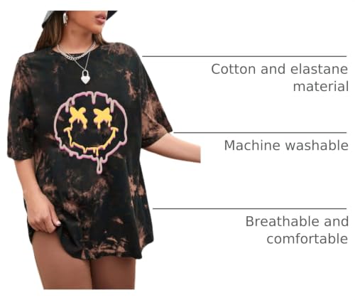 Image of Remidoo Women's Casual Oversized T Shirt Short Sleeve Graphic Tee Letter Tie Dye Shirts
