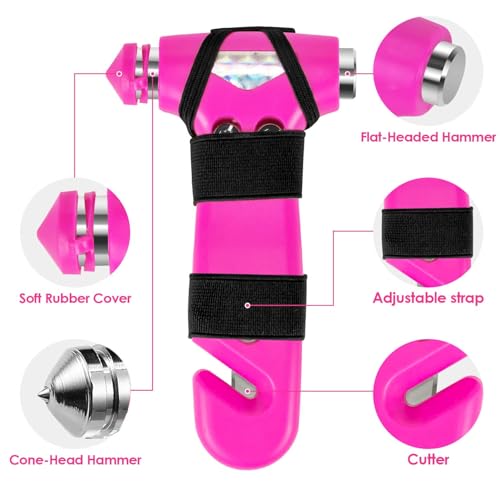 OUCPC 2 Pack Car Safety Hammer, 3-in-1 Emergency Escape Tool Window Breaker and Seat Belt Cutter with Light Reflective Tape for Family Safety Emergency Car Escape Tool