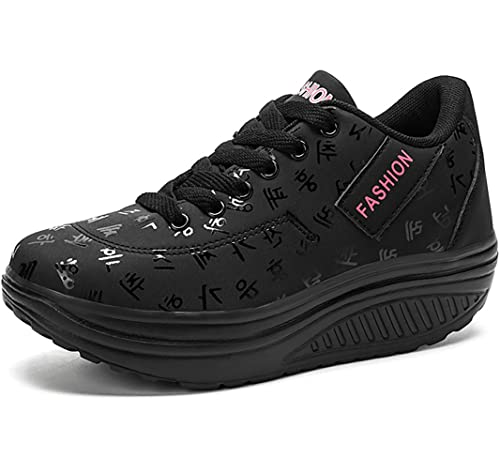 Solshine Damen Fashion Plateau Schnürer Sneakers Dämpfung Keilabsatz...