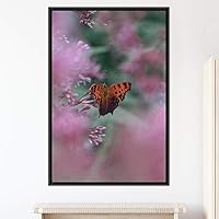 Framed Canvas Wall Art Butterfly Expressive Farmhouse/Country Home Office Insects Lake Multicolor Photography - 16x24 inches