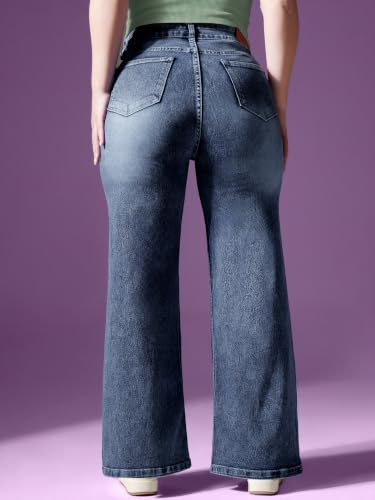 Image of Miss Chase A+ Women's Wide Leg High Rise Regular Length Stretchable Denim Jeans
