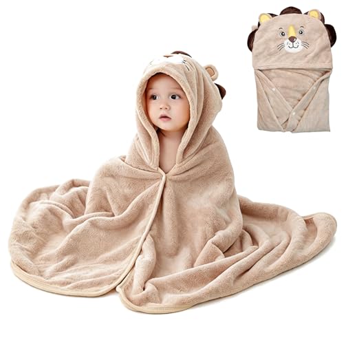 ROMASA Baby Bath Towel Ultra Soft Hooded Towel Highly Absorbent Bathrobe Blanket Toddlers Shower Gifts for Boys Girls-27.5" x 55" (Khaki Lion)