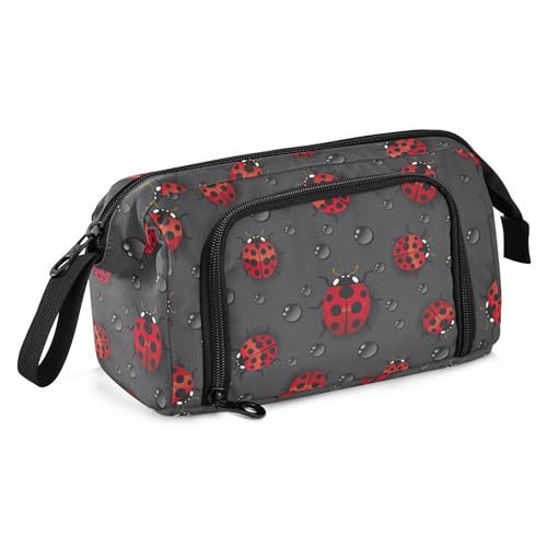 Image of Fisyme Red Ladybugs Pencil Case Large Capacity Pencil Pouch Pen Bag Box Big Makeup Pencil Case Organizer