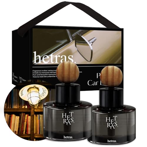 Image of hetras Premium Car Diffuser Set (Book Store Scent)-Luxury Dashboard Air Freshener | 2-Pack (2.6 fl.oz Each) with Natural Wood Balls & Non-Slip Pads | Woody Herb Aroma | Car Interior Decor & Gift