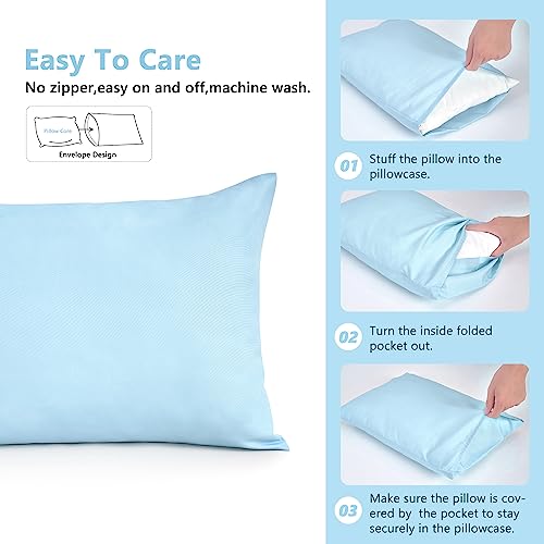 Image of TILLYOU Toddler Pillowcase 2 Pack with Envelope Closure,13 inch x 18 inch Silky Soft Microfiber Travel Kids Pillowcase for Boys and Girls,Aqua Blue