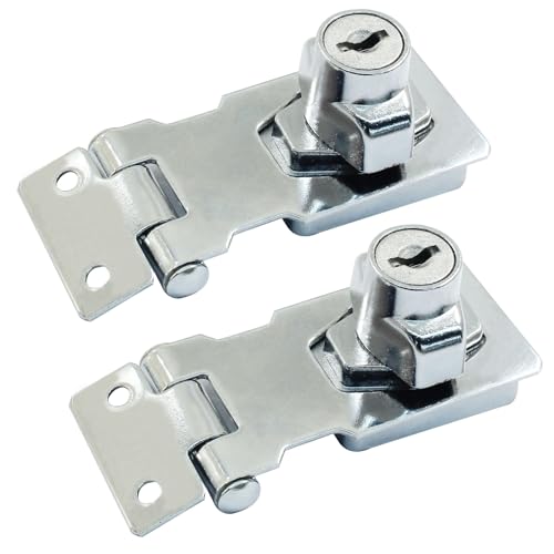 Image of Bivethoi 2Pcs Keyed Hasp Locks 2.5 Inch Twist Knob Keyed Locking Hasp, Stainless Steel Hasp Latches Keyed Different for Small Doors, Cabinets (Sliver)