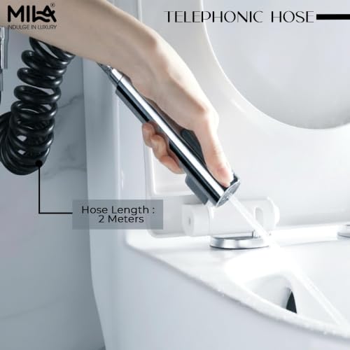 Image of Mila Telephonic Hose for Bathroom - 2 Meter, Black| Flexible PU Shower Hose Pipe /Jet Spray Pipe /Bidet Sprayer Hose | Explode-Proof Spring Coil Design | 1.5 Yr Warranty