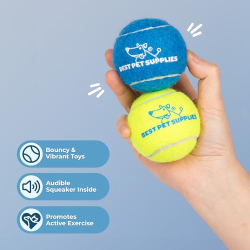 Image of Best Pet Supplies Interactive Squeaky Dog Chew Toy, Ideal Dog Toys for Chewers, Small, Medium & Large Dogs, and Fetch Lovers - Tennis (Assorted Color), Medium (Pack of 8)