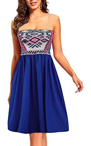 Image of Zyyfly Tube Top Dress Women Summer Beach Coverup Stretch Smocked Strapless Dress