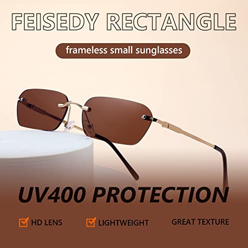 Image of FEISEDY Rimless Sunglasses Y2K Retro Small Narrow Clear Eyewear Vintage Rectangle Sunglasses for Women Men B2643