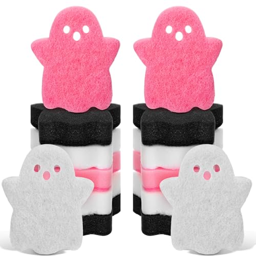 Image of Tioncy 12 Pack Ghost Sponges Bulk Dual Sided Scrubber Ghost Kitchen Sponges Dishwashing Non Scratch for Kitchen Accessories Dish Scouring Black, White, Pink