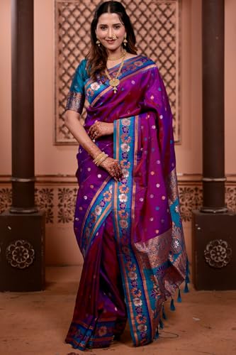 Image of SGF11 Women's Kanjivaram Pure Soft Silk Saree With Unstitched Blouse Piece