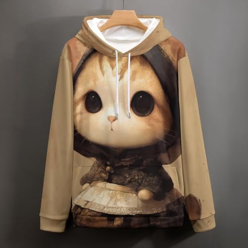 Sweatshirt Pullover Jolie servante Chat avec Capuche Ajustable et Manches Longues - 3