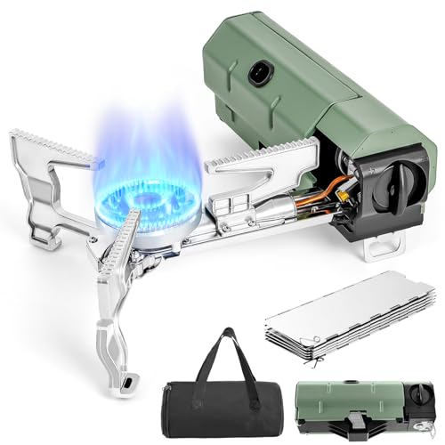 Estufa plegable de butano portátil de 2600 W con parabrisas y bolsa de almacenamiento para camping, picnic, senderismo, viajes