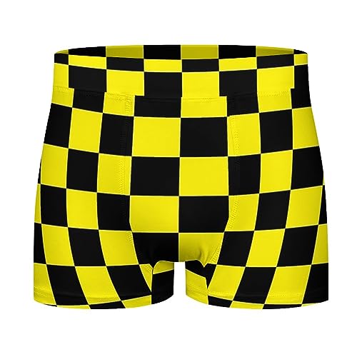 Yellow Black Checkered Men's Underwear Soft Boxer Briefs High Waist Stretch Trunks Panty4