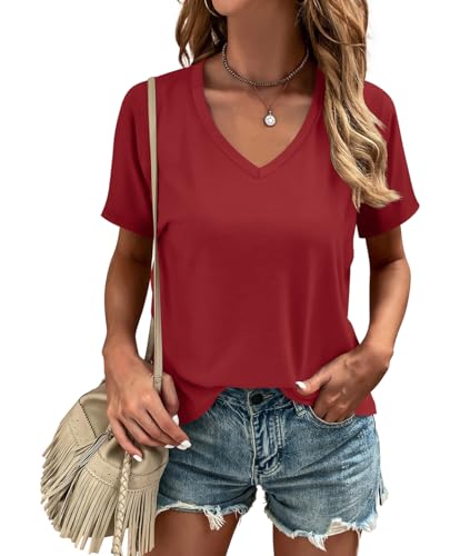 Cosonsen Women's Tops V-Neck Short Sleeve Tshirts Tees Casual Summer Top