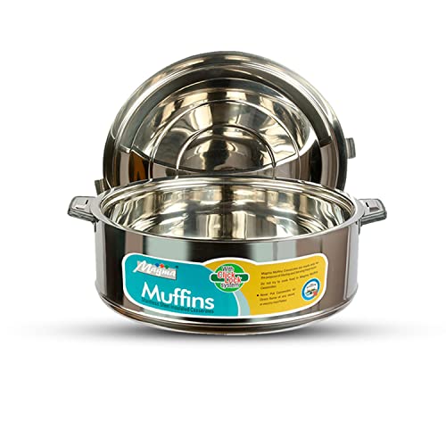 Image of MAGMA Muffins Elegant Stainless Steel Casserole for Roti /Chapati | Double Wall Insulated Hot Pot for hot Meal 2500,1Pc
