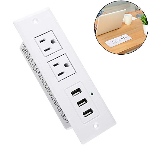 Desk Power Strip with 3 USB Ports, Recessed Power Outlet Grommet, Desktop Socket