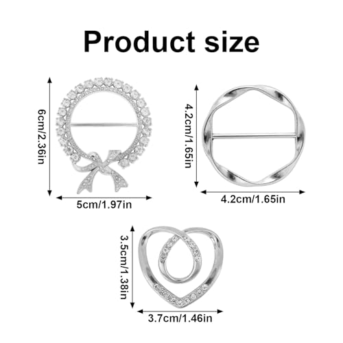 Image of 6pcs Scarf Ring Clips, Stylish Metal T-Shirt Tie Clips Silver Silk Scarf Cinch Clip Alloy Waist Buckle Twist Tee Knot Clasp for Loose Clothes Shawl Cardigan