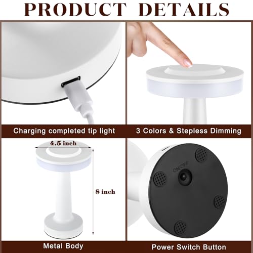 Image of Riakrum 4 Pcs LED Cordless Table Lamp Bulk Rechargeable,White
