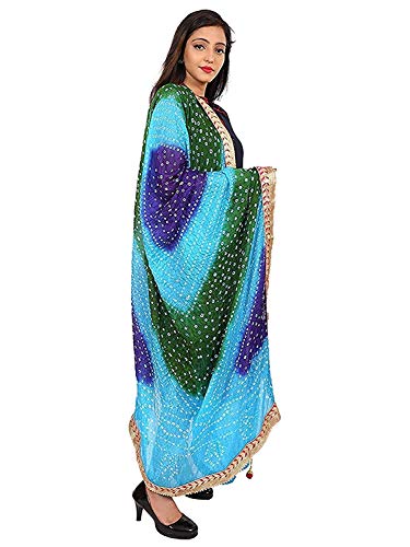 Image of Women's Jaipuri Art Silk Bandhej Rajasthani Bandhani Dupatta with Gota Patti Lace