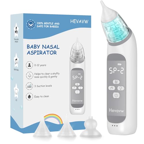 Image of Hevavw Electric Nasal Aspirator for Baby - Baby Nose Sucker, Snot Booger Mucus Remover for Baby Toddler Infant Newborn Kid - Nose Cleaner Machine with 3 Suction Levels, Music & Light