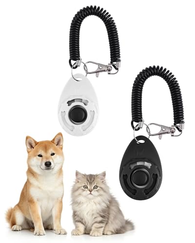 Acual Klicker Hund 2 Stück Clicker Katze Clicker Hund Hundetraining mit Handschlaufe &Großem Knopf Erziehungshilfen für Hunde Klicker Katze Hundeklicker Zubehör für Hund Katze Pferd(Schwarz+Weiß)