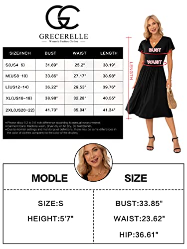 Grecerelle Summer Dress For Women, Casual Short Sleeve Black Dresses, Wrap V-Neck Party Dress(X-Large, Black) #TOP6