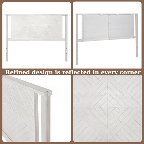 Image of Bme Ethan Diamond Queen Headboard ONLY, Rustic and Scandinavian Style, Solid Acacia Wood, Easy Assembly, Queen Size Headboard Option Available, Classic Design for Bedrooms, Rustic White