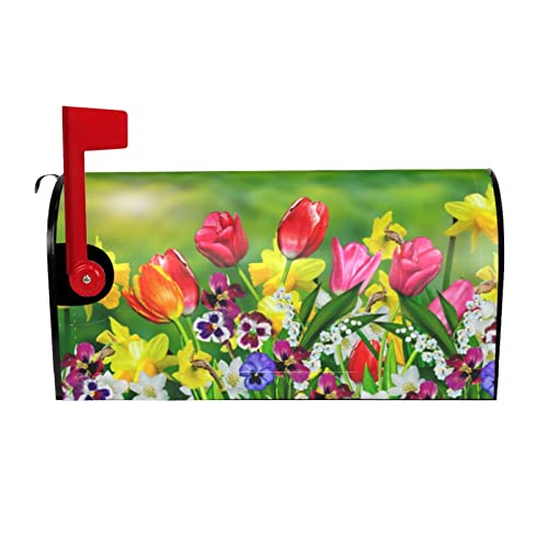 Daffodils And Tulip Flower Mailbox Covers Magnetic Standard Size 25.5" X 21" Spring Summer Mailbox Cover Decorations Wrap #TOP1