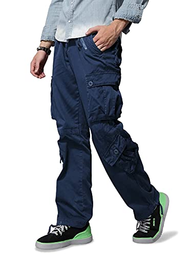 Mesinsefra Men's Cotton Casual Military Army Cargo Camo Combat Work Pants with 8 Pocket Dark Blue 423