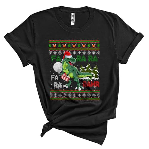 Christmas T-Rex Rawr FA Ra Funny Santa Dinosaur Xmas Tree Sweater Unisex T-Shirt Black