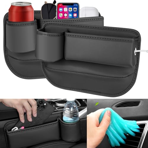 2 Pack Car Seat Gap Filler with Organizer,Car Leather Cup Holder Gap Bag Cars Front Seat Gap Filler with Cup Holder Black Seat Gap Storage Box