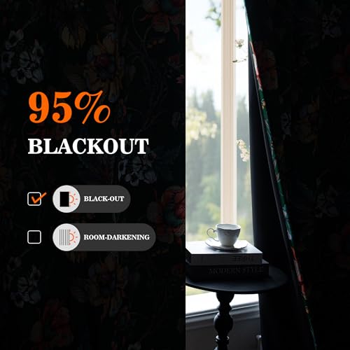 Image of MYSKY HOME Green Floral Blackout Curtains 90 Inch Long Bedroom Black Out Thermal Insulated Noise Reducing Drapes Flower Printed Cottagecore Style Grommet Window Treatment Living Room, Pack-2